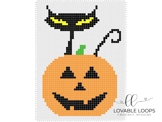 crochet halloween cat jack o lantern c2c blanket pattern
