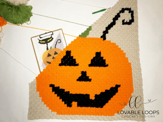 crochet halloween cat jack o lantern c2c blanket pattern