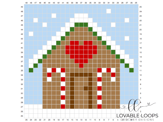 crochet gingerbread house c2c pattern