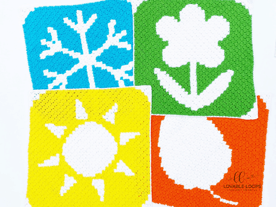 four seasons winter spring summer fall c2c blanket free crochet pattern