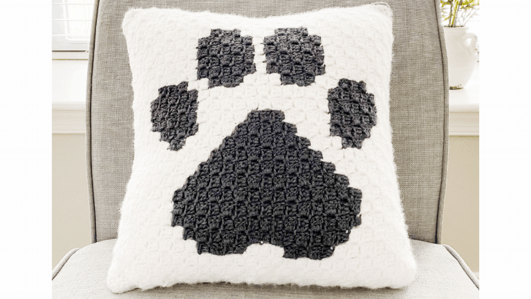 c2c Paw Print Pillow